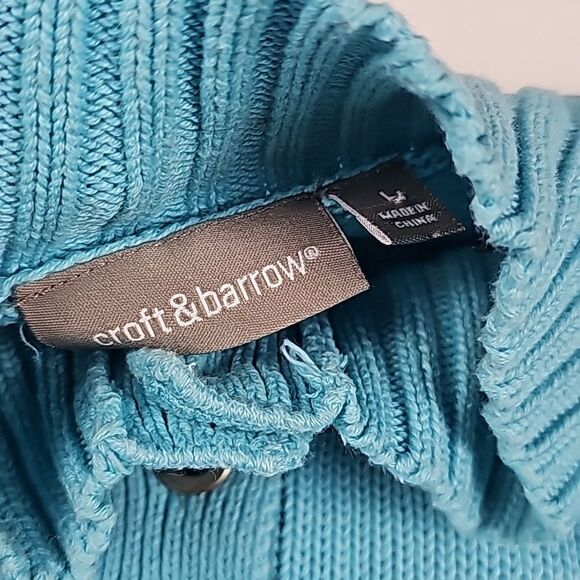 Croft‎ & Barrow Blue High Collar Button Long Sleeve Pullover Knit Sweater Size L - Picture 3 of 8